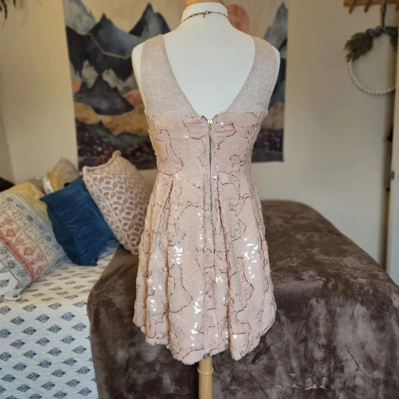 Eva Franco Sugarberry Sequin Lace Mini Dress Size 8 Blush Pink Hand-Embellished - Picture 10 of 16